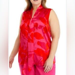 Tahari ASL Red and Pink Blouse(0022)